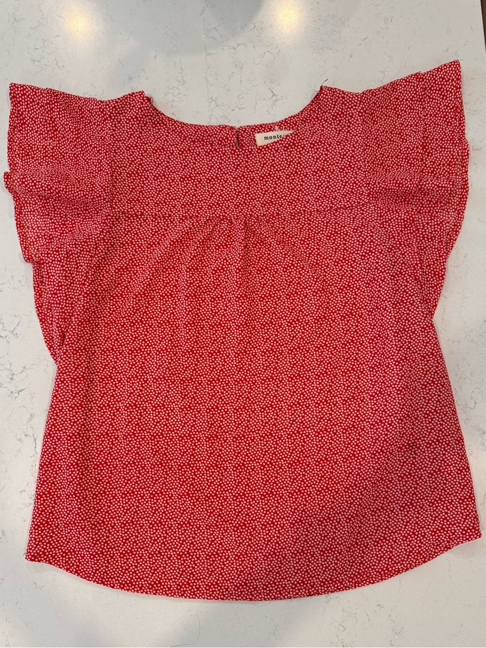 Monteau Red Dot Flutter Sleeve Blouse